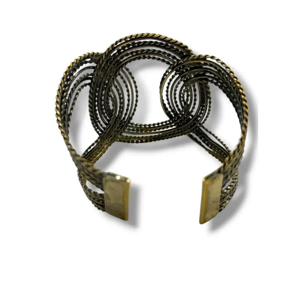 Textured Dark Goldtone Statement Cuff Bracelet Dramatic 2.5